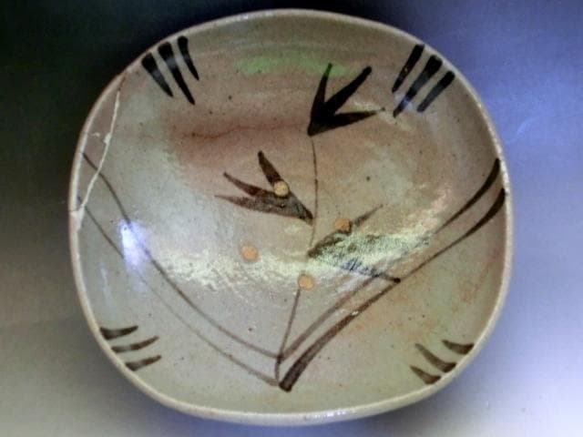 鉢■絵唐津向付 小鉢 5客 古い唐津 竹絵 四角皿 銘々皿 時代物 骨董品■