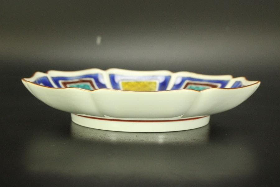 九谷焼 皿揃 色絵花鳥 八角皿 五枚 共箱(メ1538)