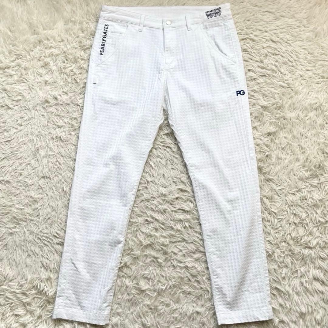 【極美品 近年】パーリーゲイツ ストレッチ 凹凸 パンツ ゴルフウェア 白 5