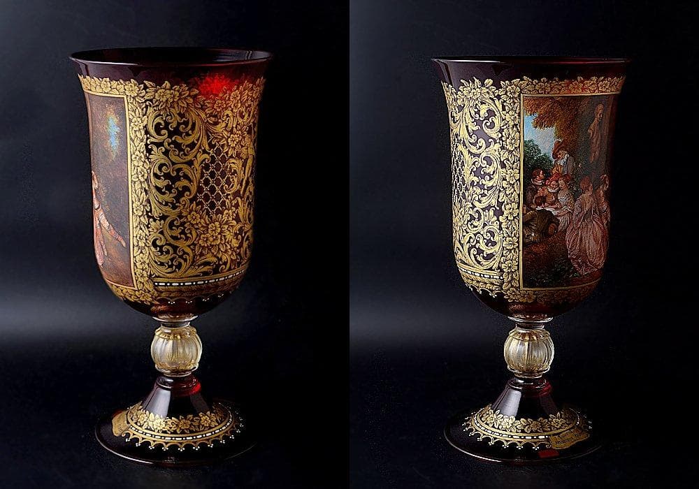 u96アンティーク美術館級フランス アントワーヌ ヴァトー画 ムラーノガラス