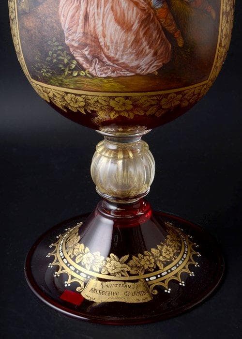 u96アンティーク美術館級フランス アントワーヌ ヴァトー画 ムラーノガラス