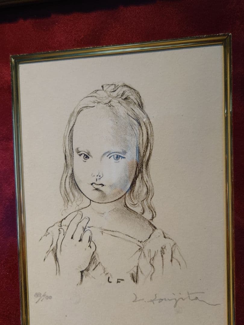 【リトグラフ、真作保証】藤田嗣治　少女　直筆サイン、エディションNO入、希少