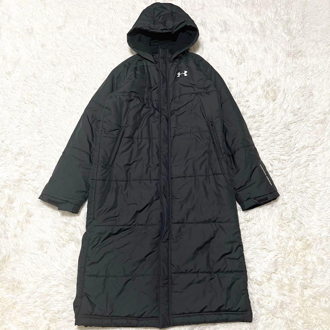 UNDER ARMOUR 刺繍ロゴ　ベンチコート　ロングダウン　黒　XL