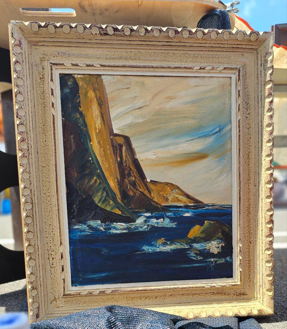 断崖風景　山本茂　油絵