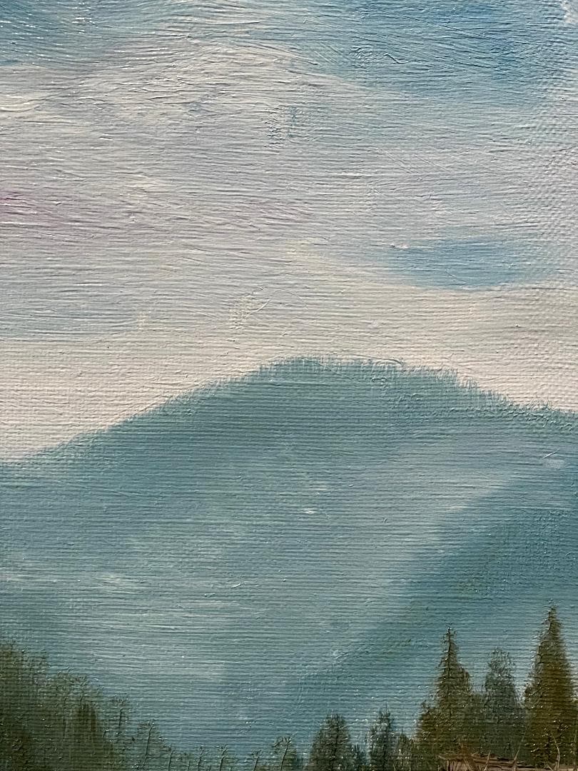 「真作」北川照生「藤橋の山村」風景画　油彩画　額装　サイン有り　F8号