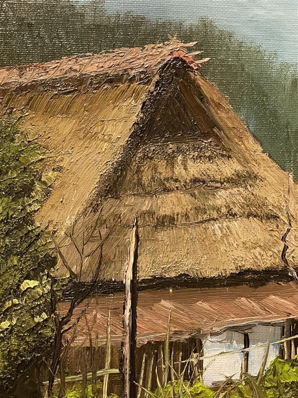 「真作」北川照生「藤橋の山村」風景画　油彩画　額装　サイン有り　F8号