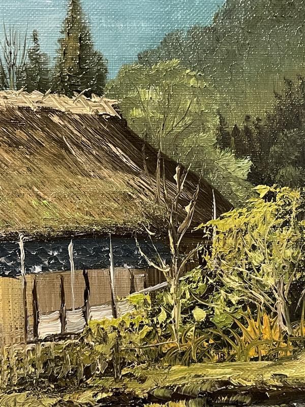 「真作」北川照生「藤橋の山村」風景画　油彩画　額装　サイン有り　F8号