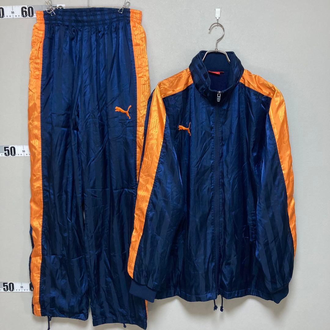 プーマ PUMA ナイロンジャケット 上下セット 紺色 ネイビー O オレンジ