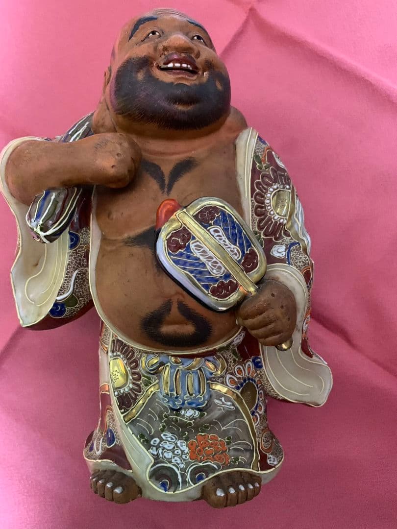 九谷焼  布袋様  陶器人形 年代物  置物   高さ25cm 横18cm