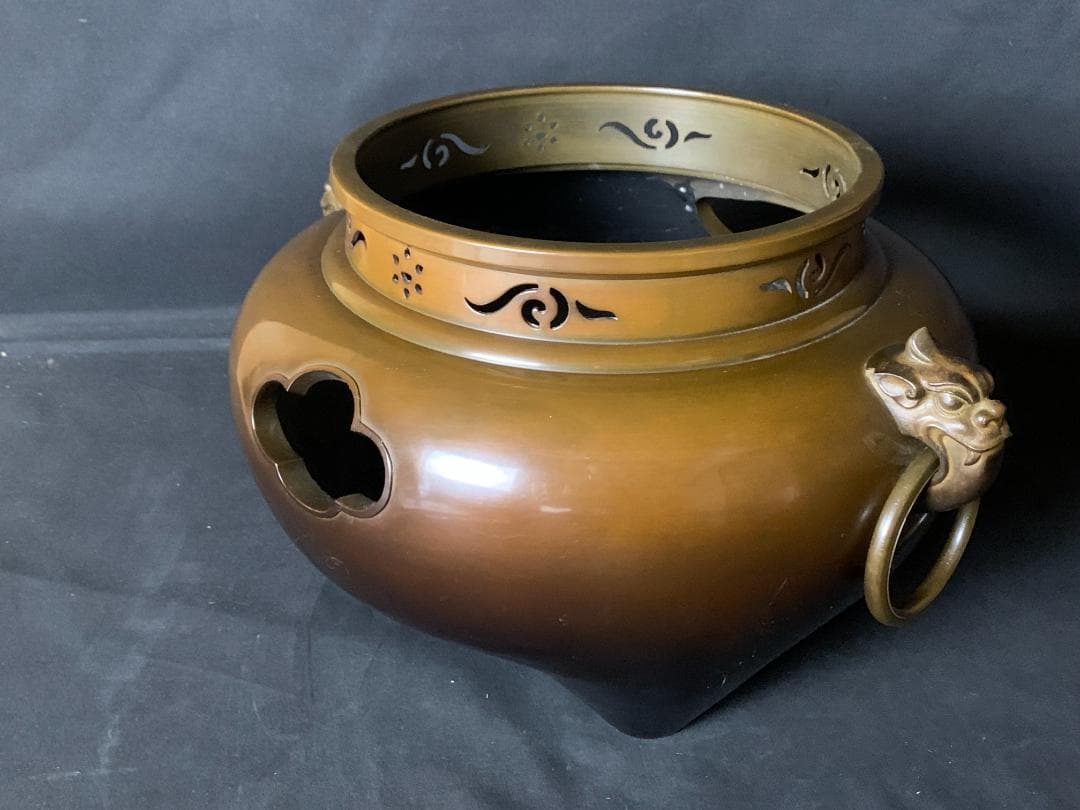 高橋敬典 金谷浄雲 南鐐銀摘み霰平丸釜 唐銅鬼面風炉 共箱 茶道具 913