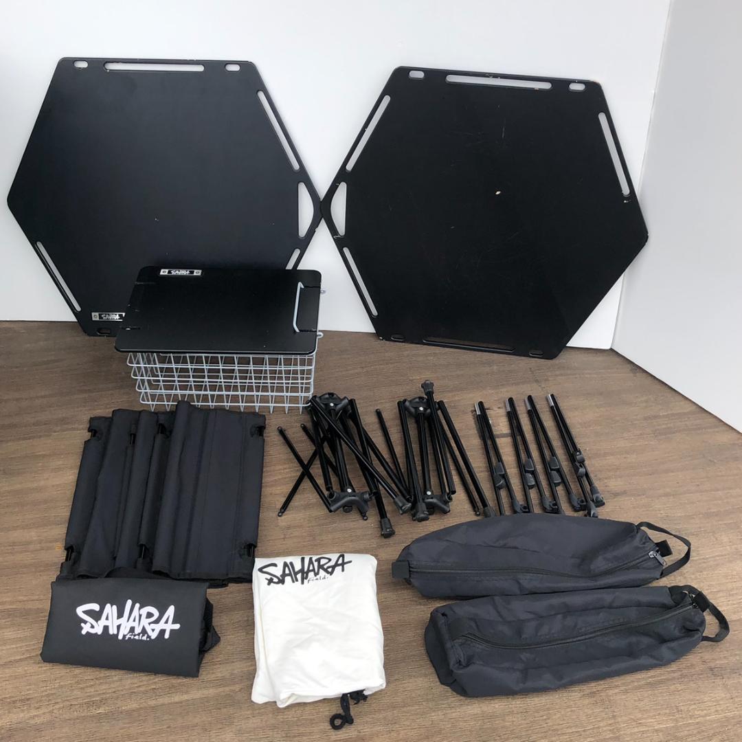 サハラ SAHARA ウッドヘキサアウトドアテーブル ブラック キャンプ用品