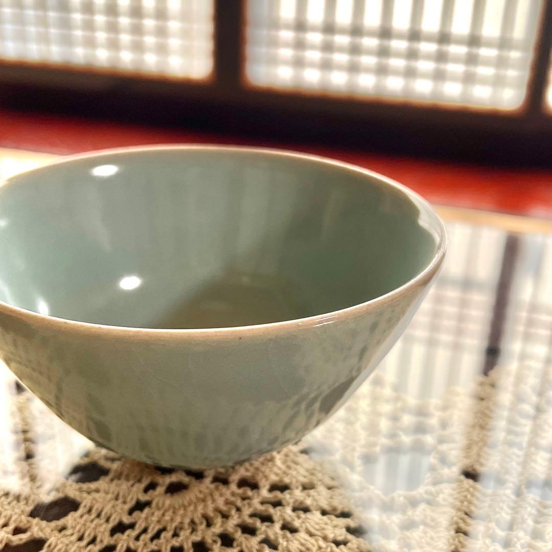 九谷焼 青磁 抹茶碗 茶碗 作家もの 堂前忠正 茶道具 共箱 共布