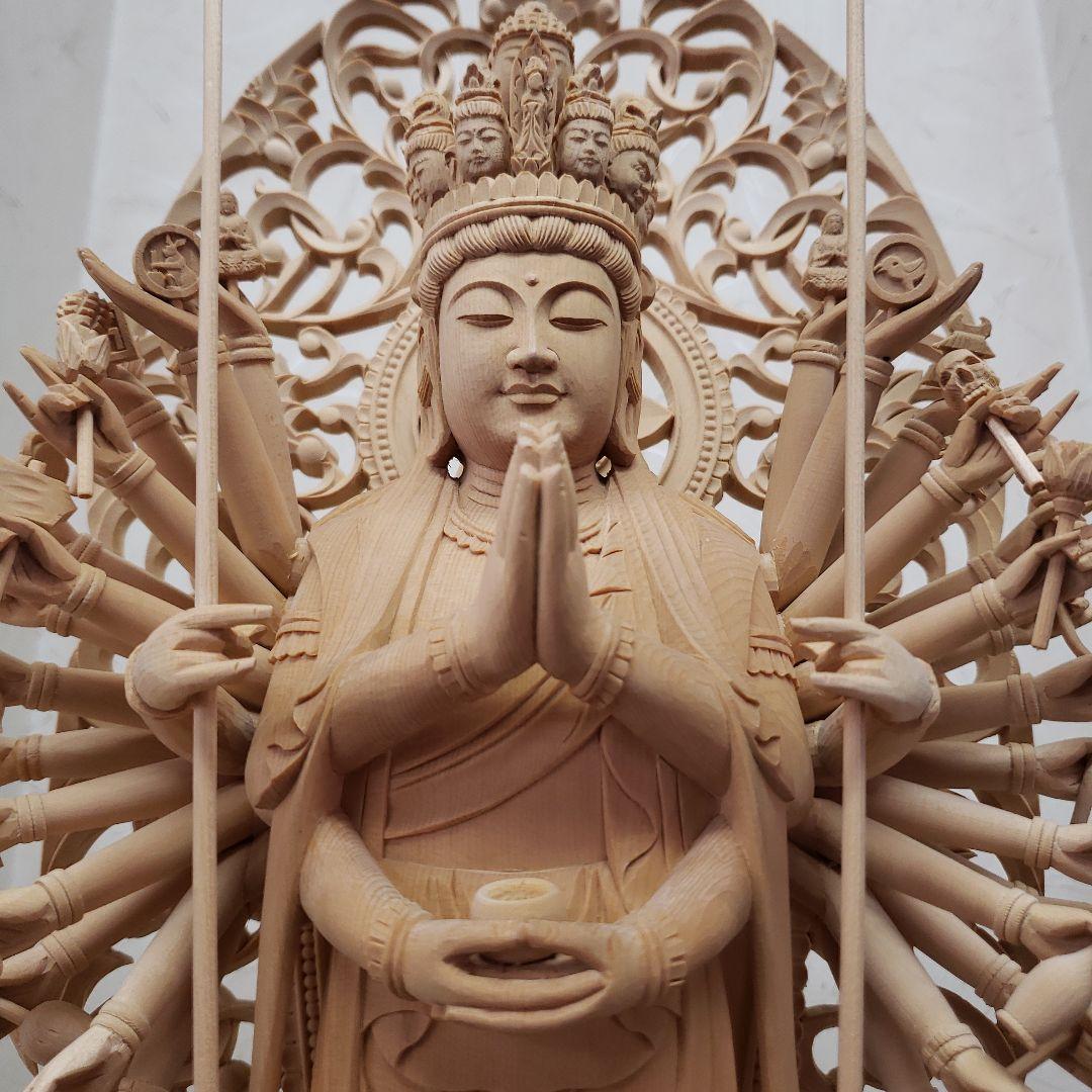 Ｂフライデー蔵出し特価大きな仏像★ヒバ材 千手観音菩薩像1尺立★全高 約68cm