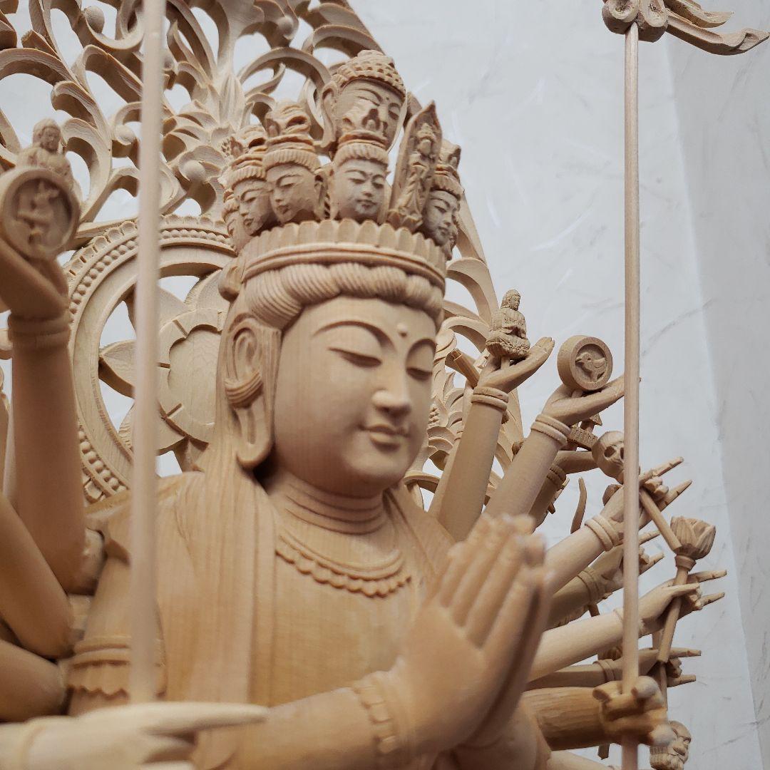 Ｂフライデー蔵出し特価大きな仏像★ヒバ材 千手観音菩薩像1尺立★全高 約68cm