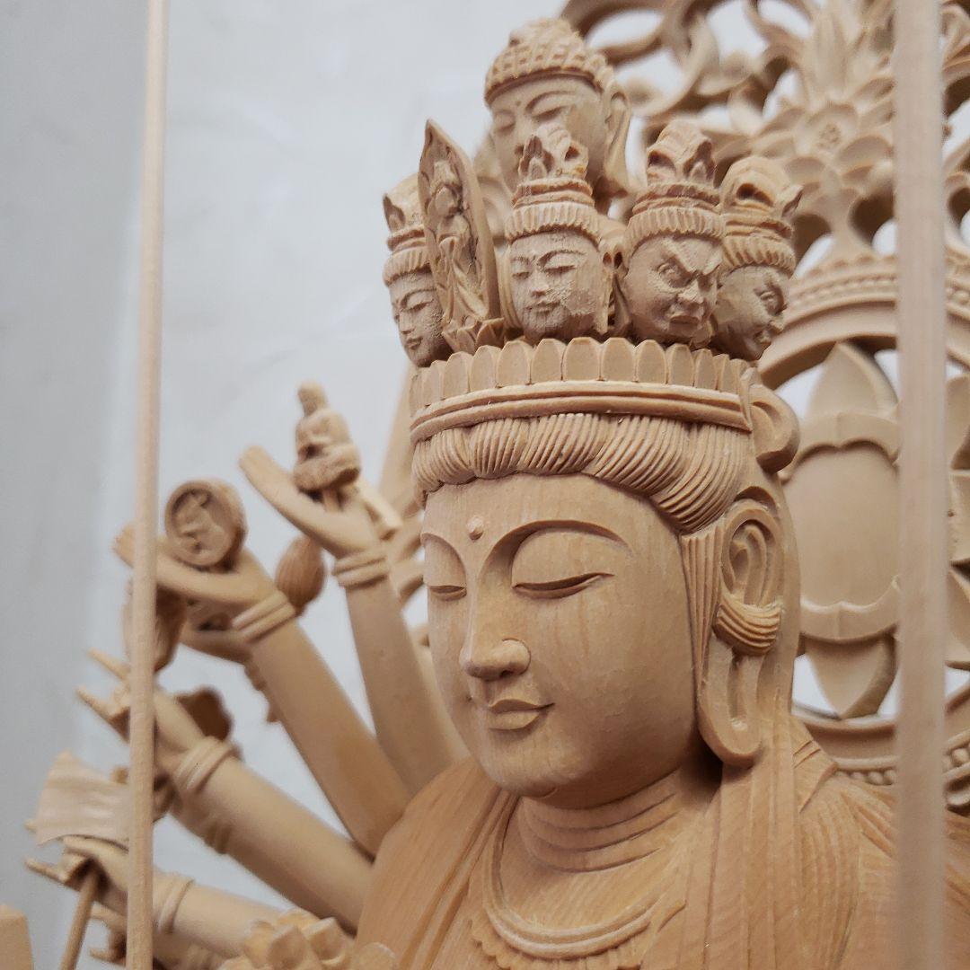 Ｂフライデー蔵出し特価大きな仏像★ヒバ材 千手観音菩薩像1尺立★全高 約68cm