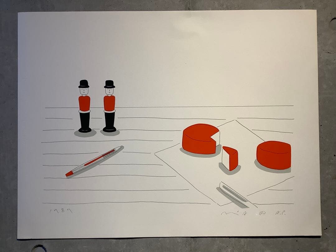 安西水丸シルクスクリーン版画(人形とボールペン)