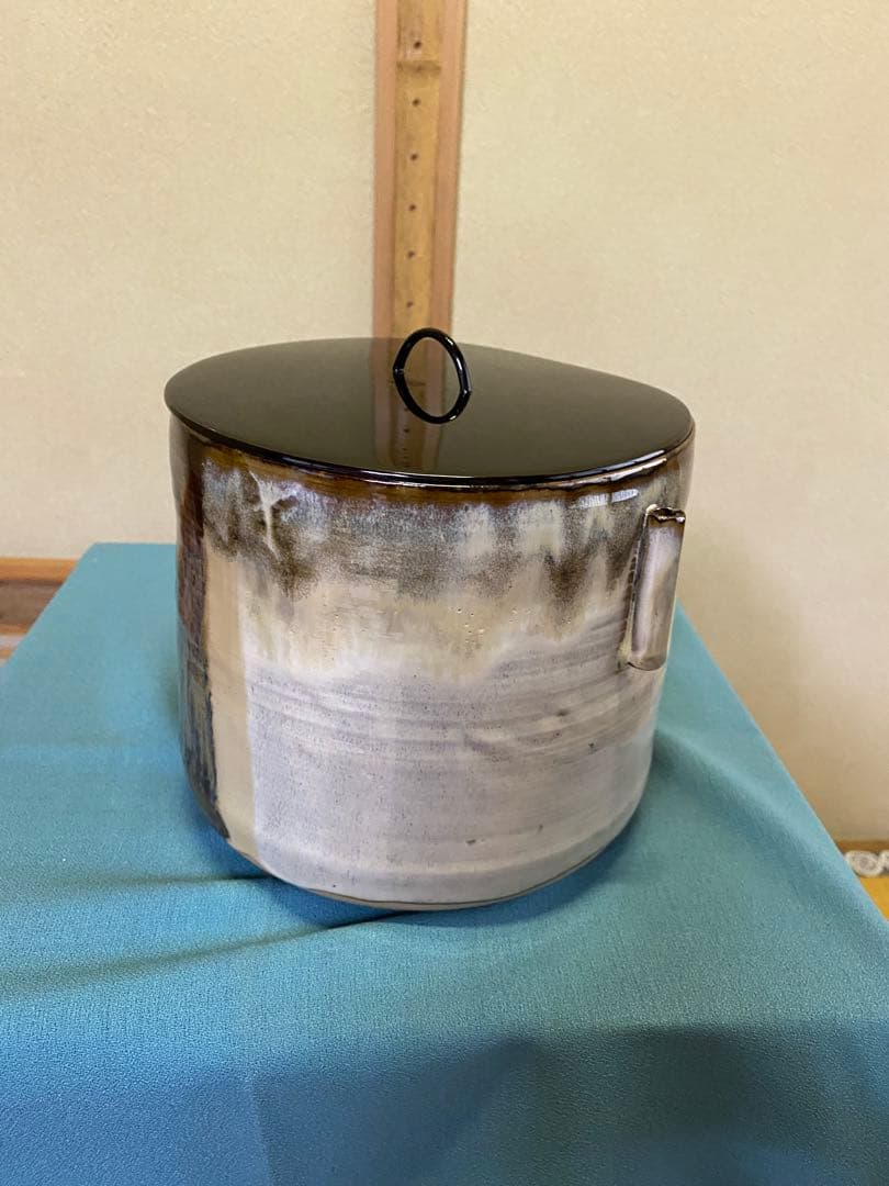 茶道具/水指 高取耳付水指 十四代 亀井味楽 共箱 塗蓋