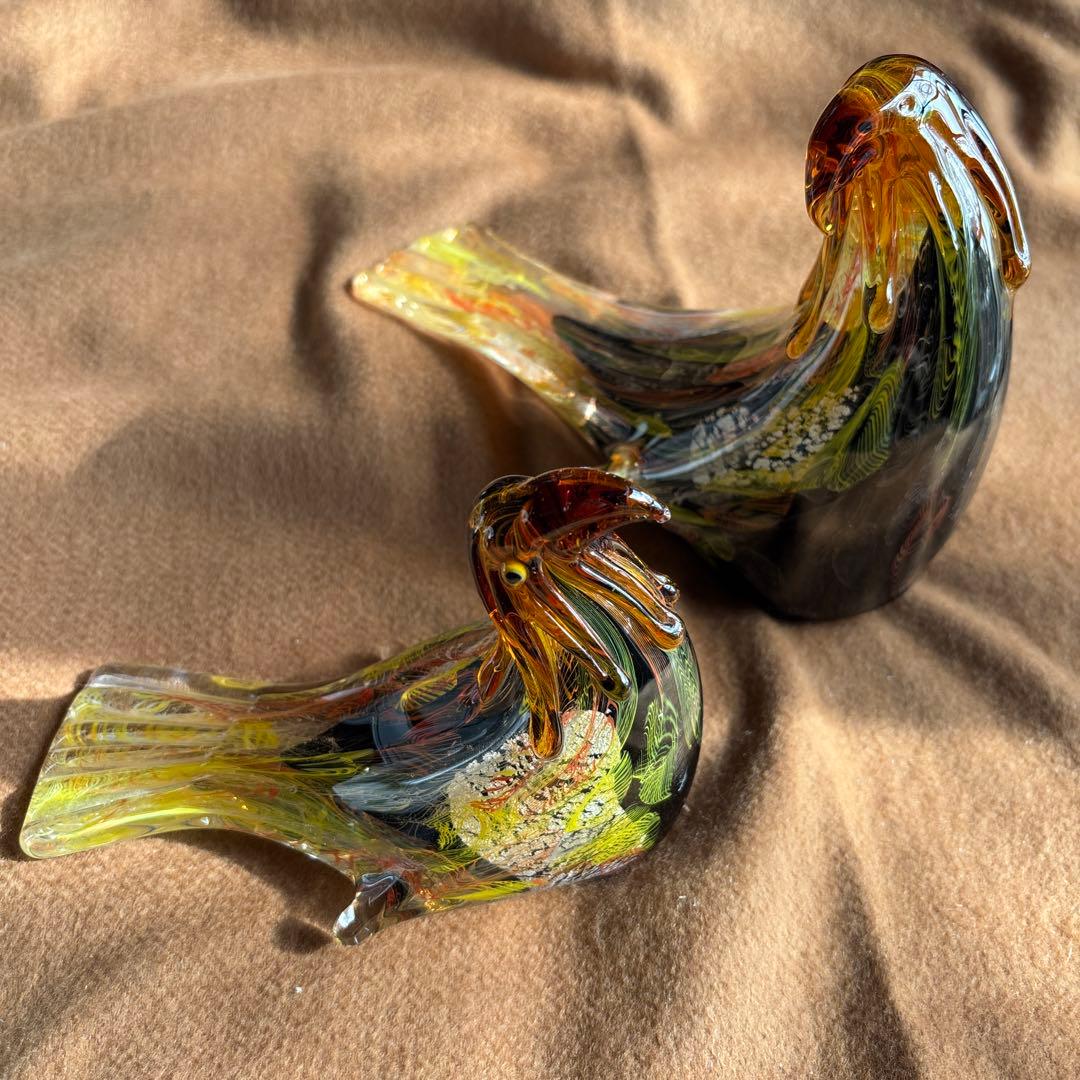 美品　ガラス製鳥の置物 2羽セット