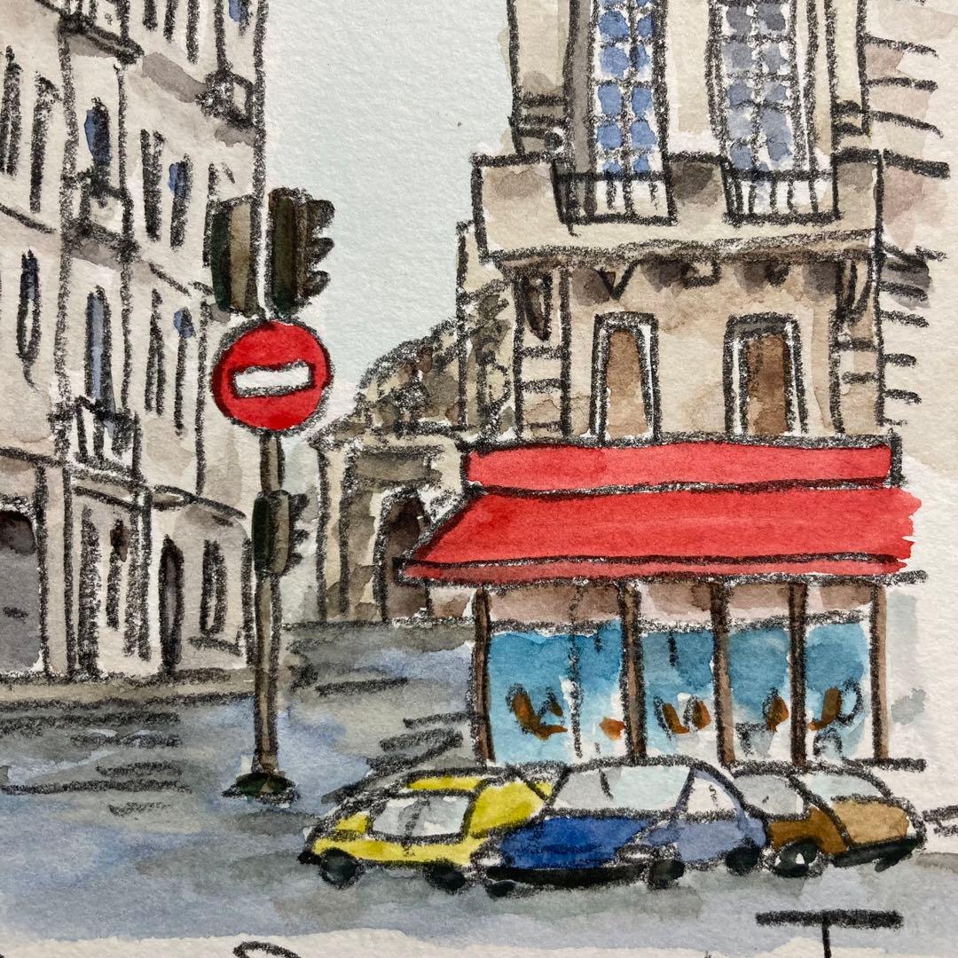 【真作保証】高橋文平「Paris」水彩原画 真筆 直筆サイン 額装品 絵画