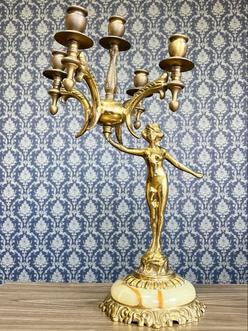 フランス製アンティーク　キャンドルスタンド　5灯　真鍮　ブラス製