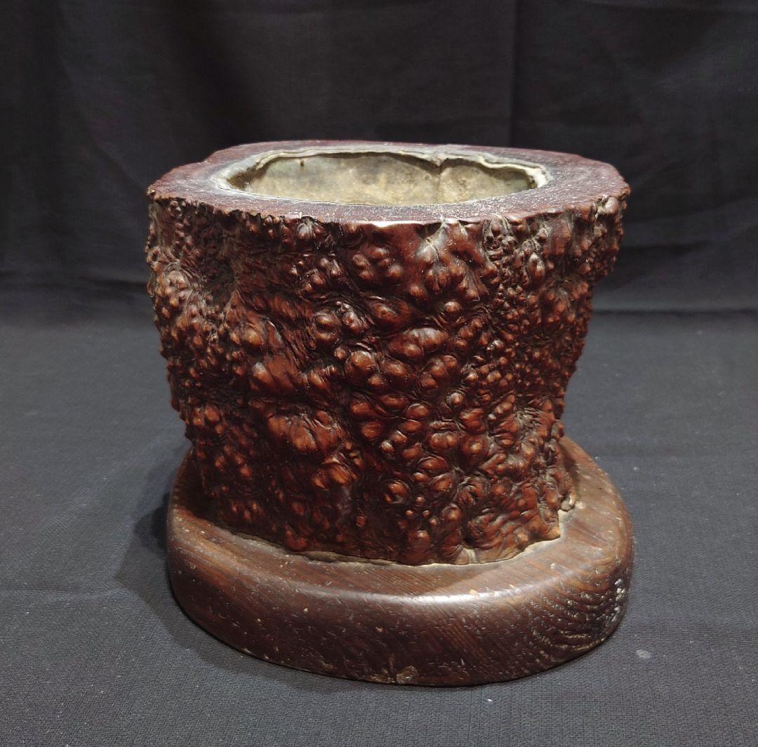 ずっしりとした重厚感 天然木 瘤 切り株 火鉢 木製 レトロ 工芸品 骨董品