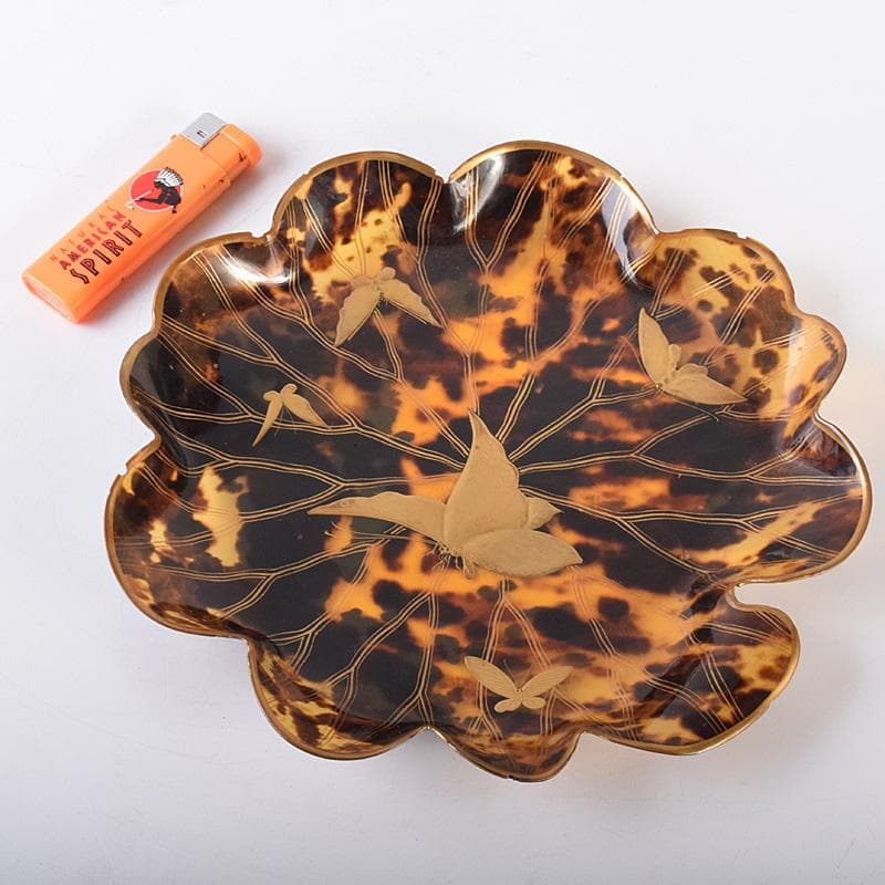 鼈甲製　金蒔絵　蝶文　輪花皿　菓子器　D　7592