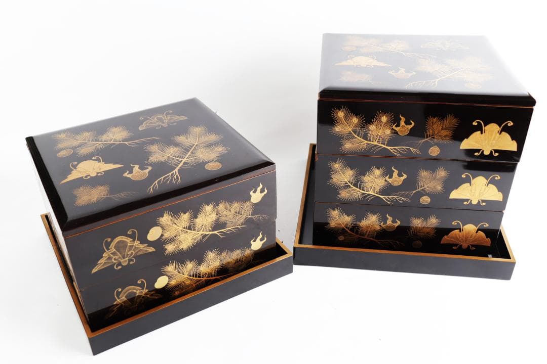 茶道具 蝶蒔絵 重箱 二枚蓋 共箱 漆芸 木製漆器