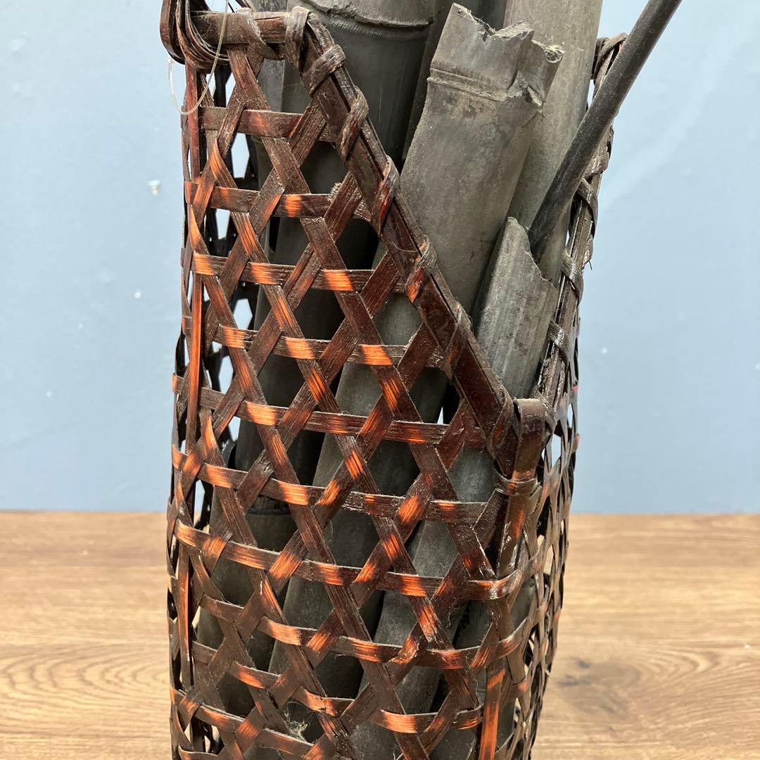 4F 趣のある逸品 竹籠 花籠 花器 竹炭 古竹 セット 囲炉裏演出 インテリア