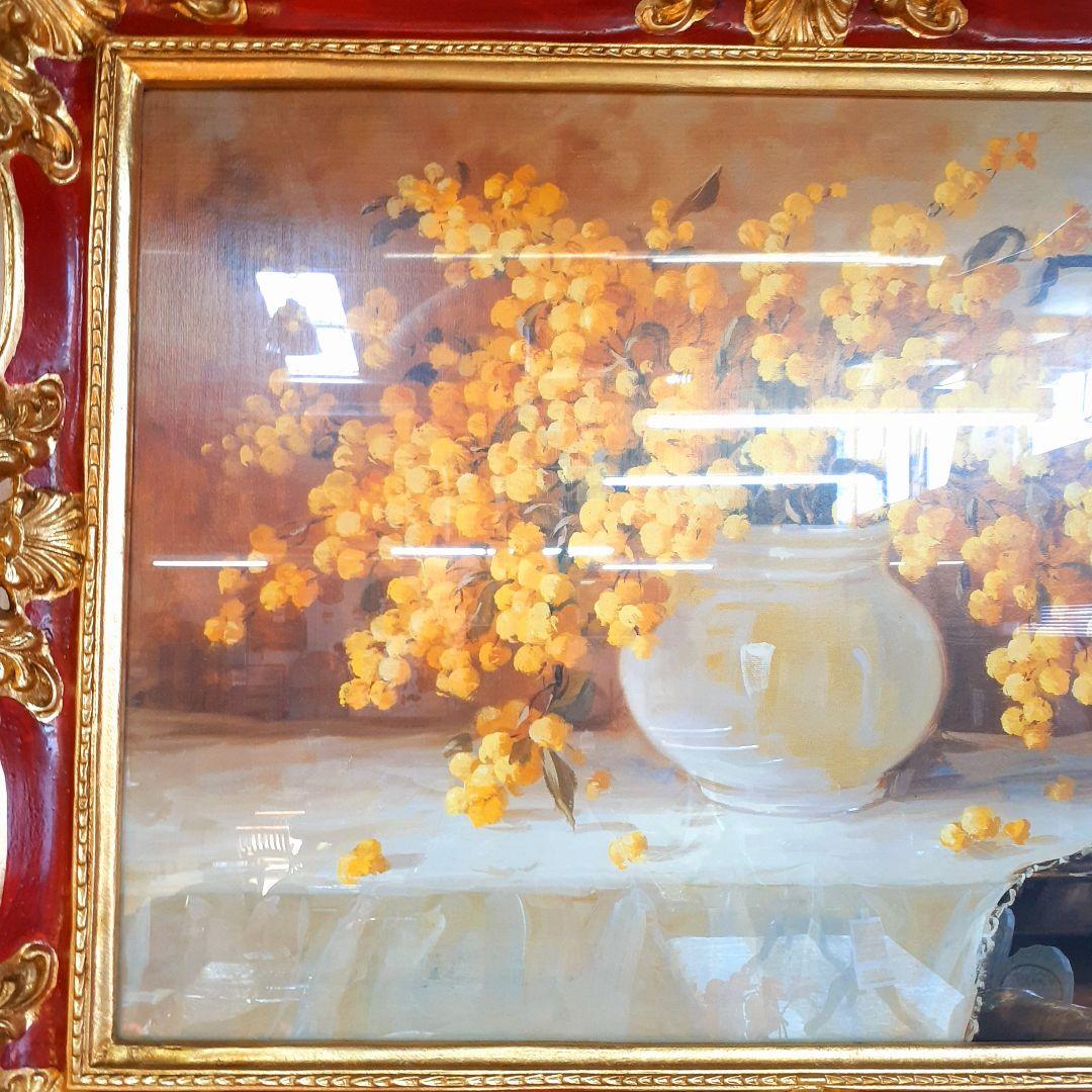 イタリア直輸入　イタリア製　『ミモザ』　ゴールドレッド額絵　前面ガラス張り