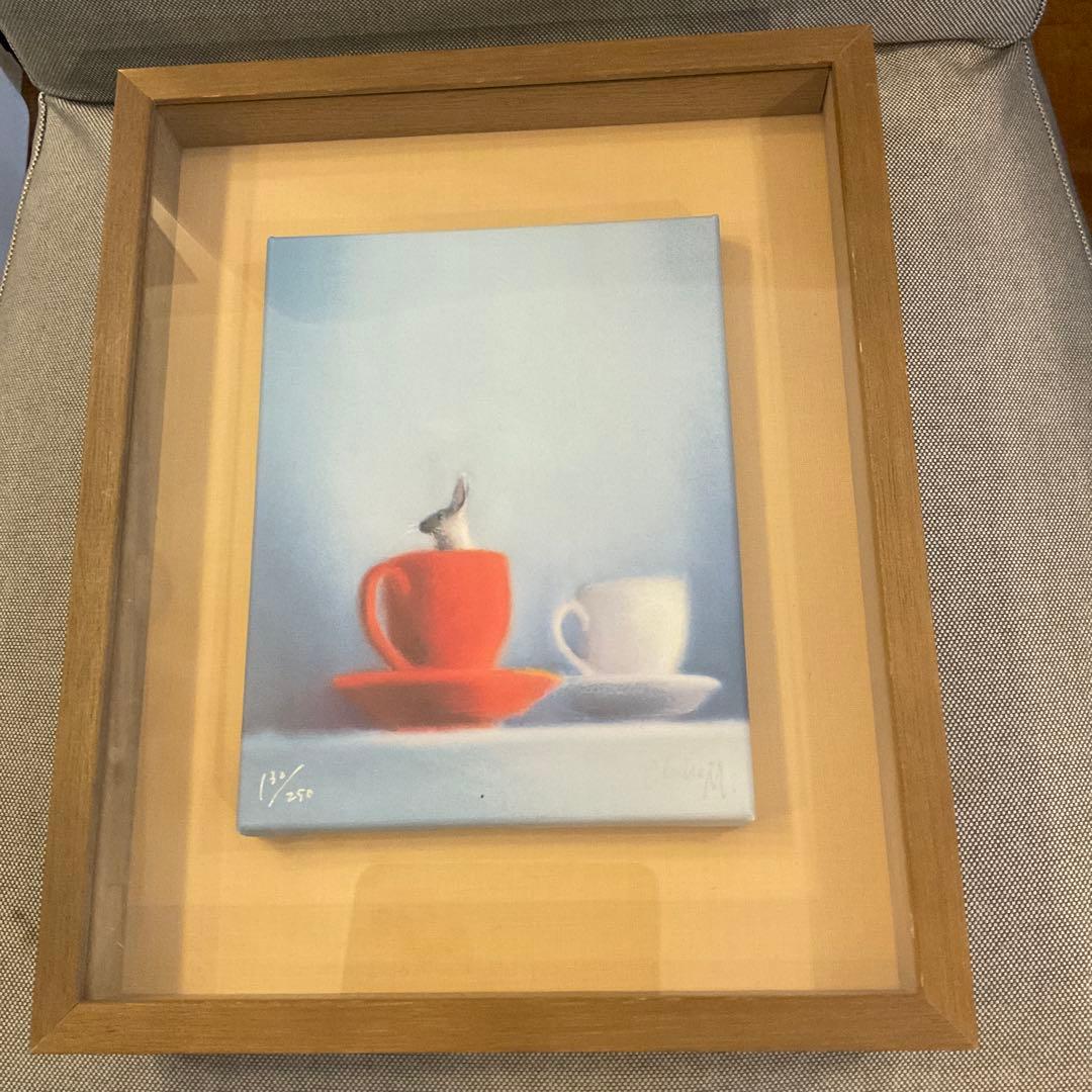 4*n様 牧野千穂 絵画　キャンバスジクレー　「みつかる」　珈琲カップ　うさぎ