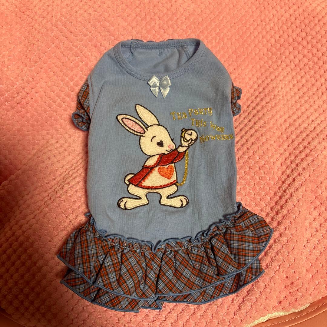 bul bu-bu ブルブブ　アリス　ウサギ刺繍の犬服 水色 チェックフリル