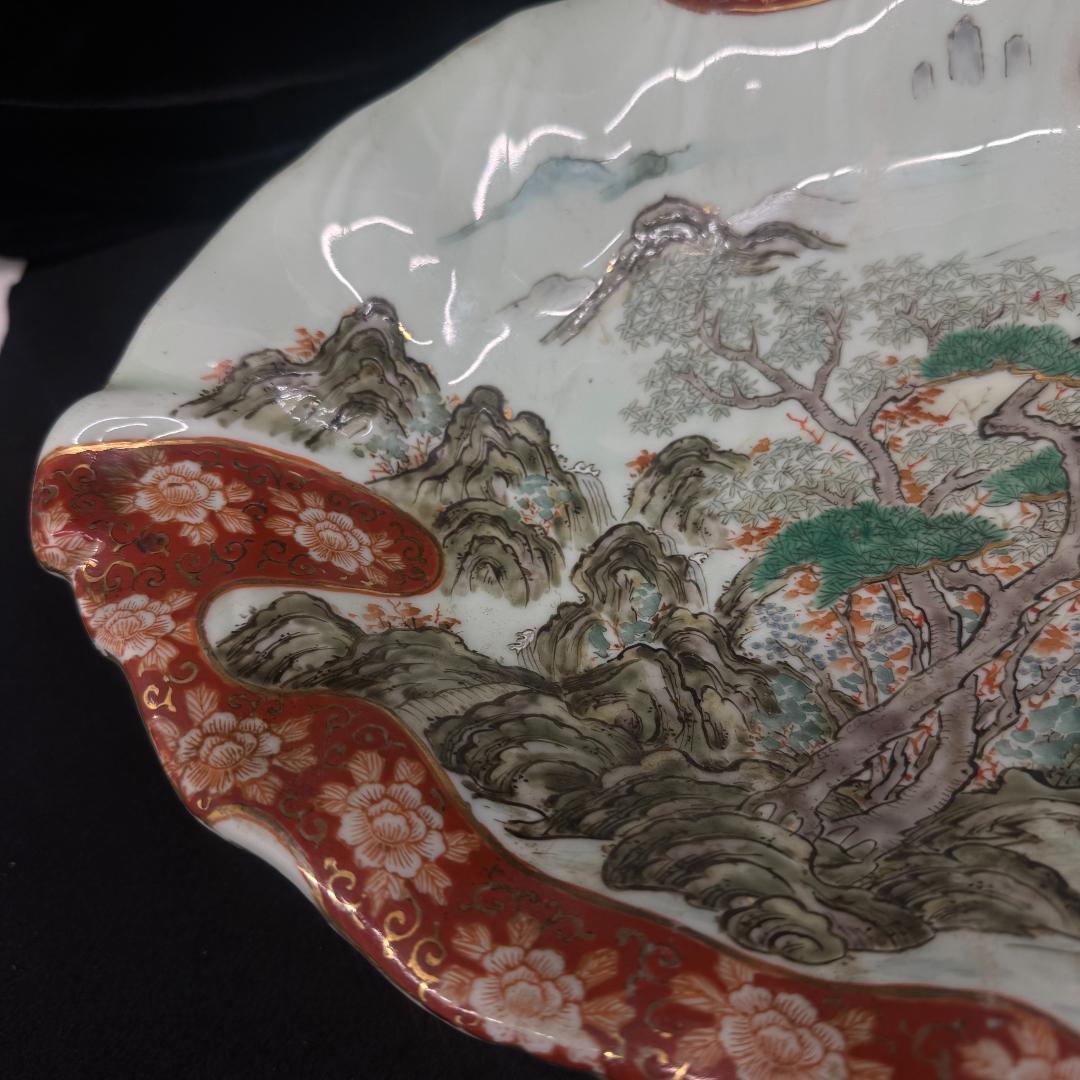 古伊万里焼　江戸後期〜幕末頃　色絵山水絵図 大鉢40cm