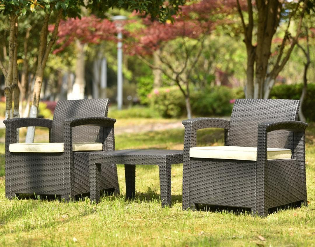 ラタン調 ガーデンファニチャー 3点 ガーデンテーブル 【ベージュ】