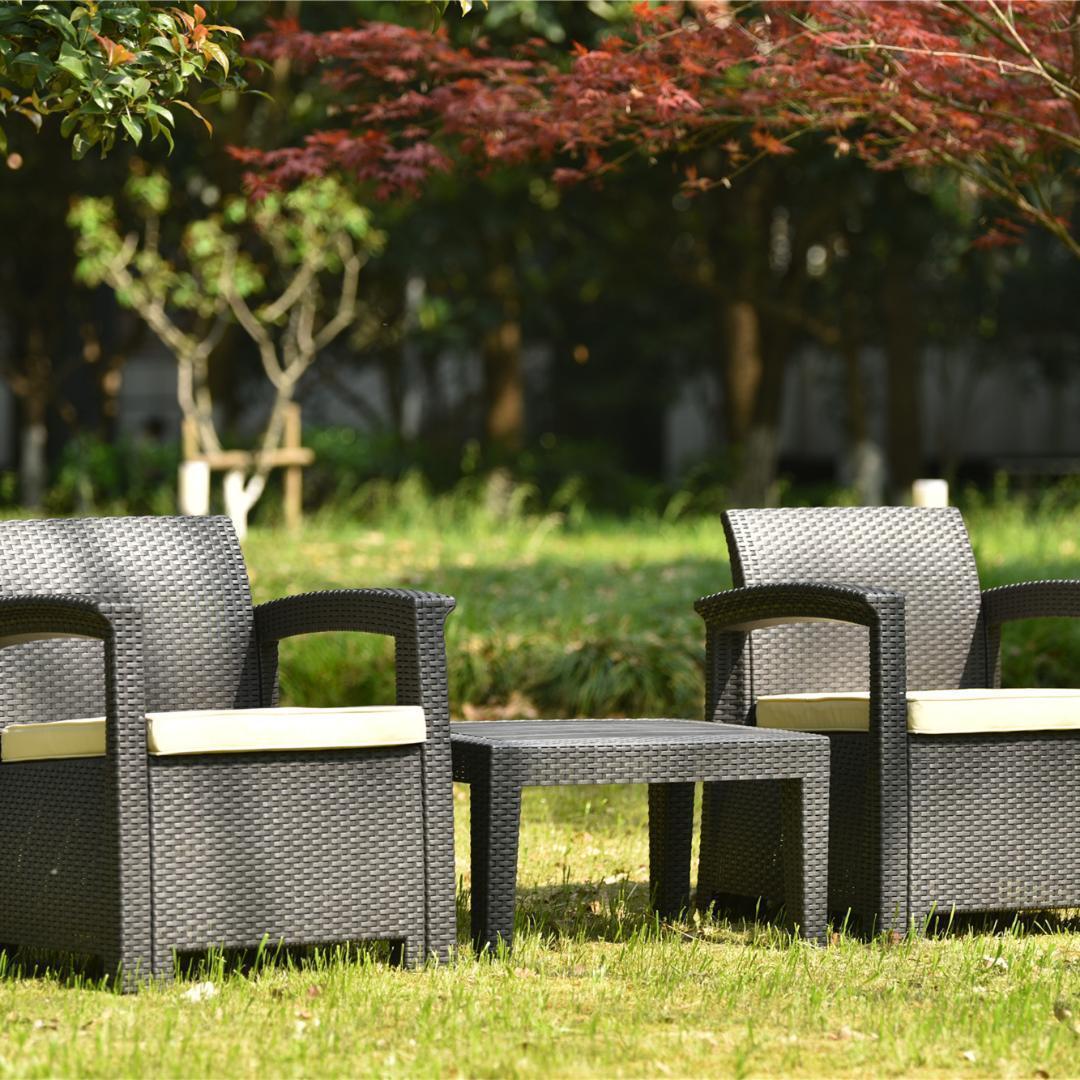 ラタン調 ガーデンファニチャー 3点 ガーデンテーブル 【ベージュ】