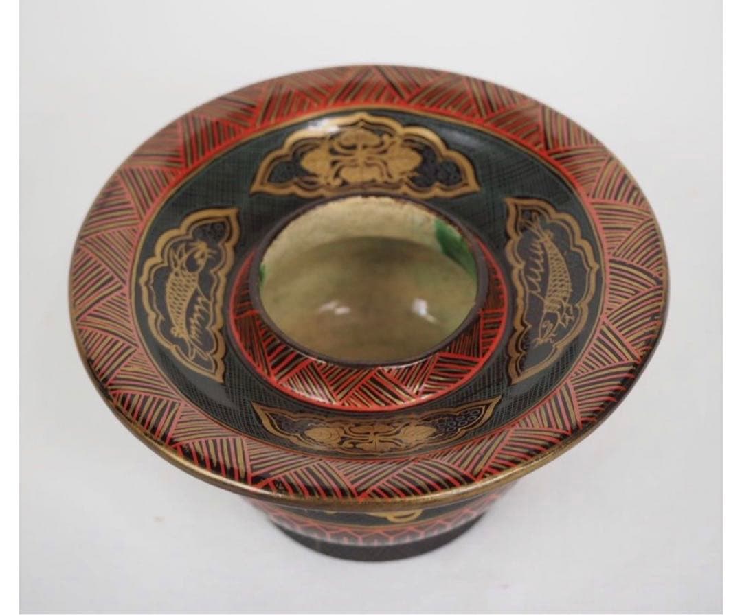 送料無料　江戸時代　豊楽焼『豊助』銘　盃・杯台　本物保証　★大珍品★