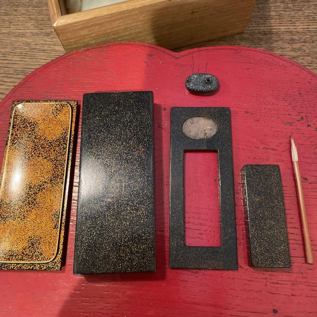 蒔絵梨地　小硯箱　銀水滴