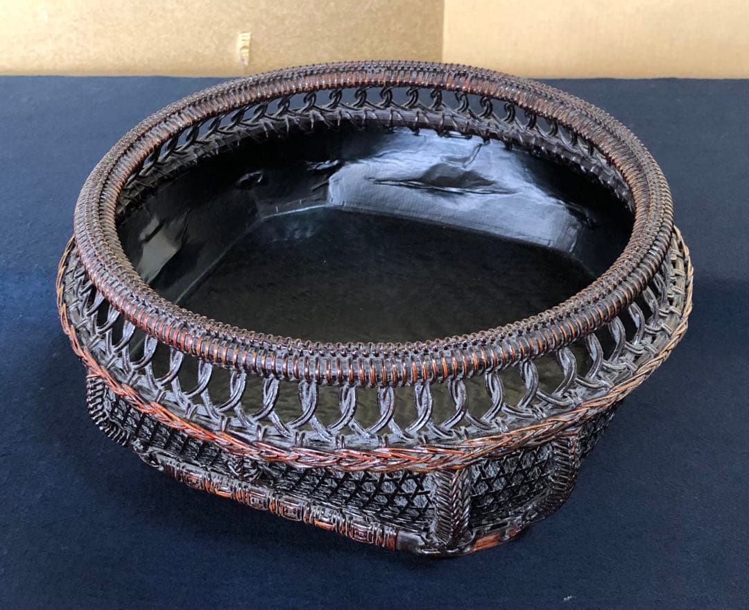 《R》輪違角切 唐物写 炭取 三代目 和田鱗司 共箱 略歴 251216お5