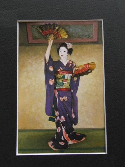 弦田英太郎【京舞い】希少な額装用画集より、状態良好、新品高級額装付