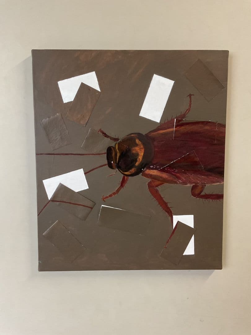 ゴキブリ写実画(負の感情の崩壊)　現代アート　F10号キャンバス