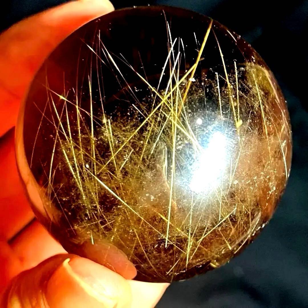 51mm ゴールドルチルクォーツ　丸玉　スフィア　金針水晶