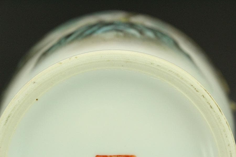 中国美術 景徳鎮 色絵 山水画 題詞紋 瓶 美品 911