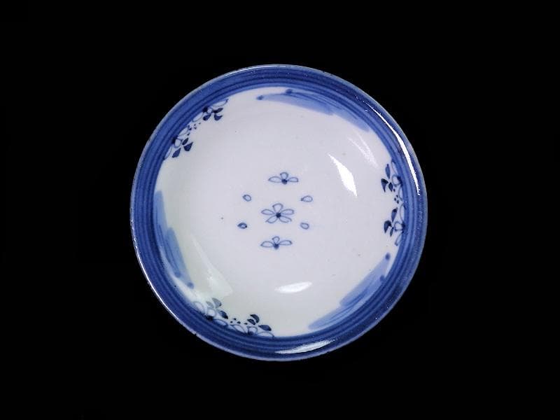 古伊万里　染付　輪線　桜花紋に霞の図　蓋茶碗　E864AS-COh