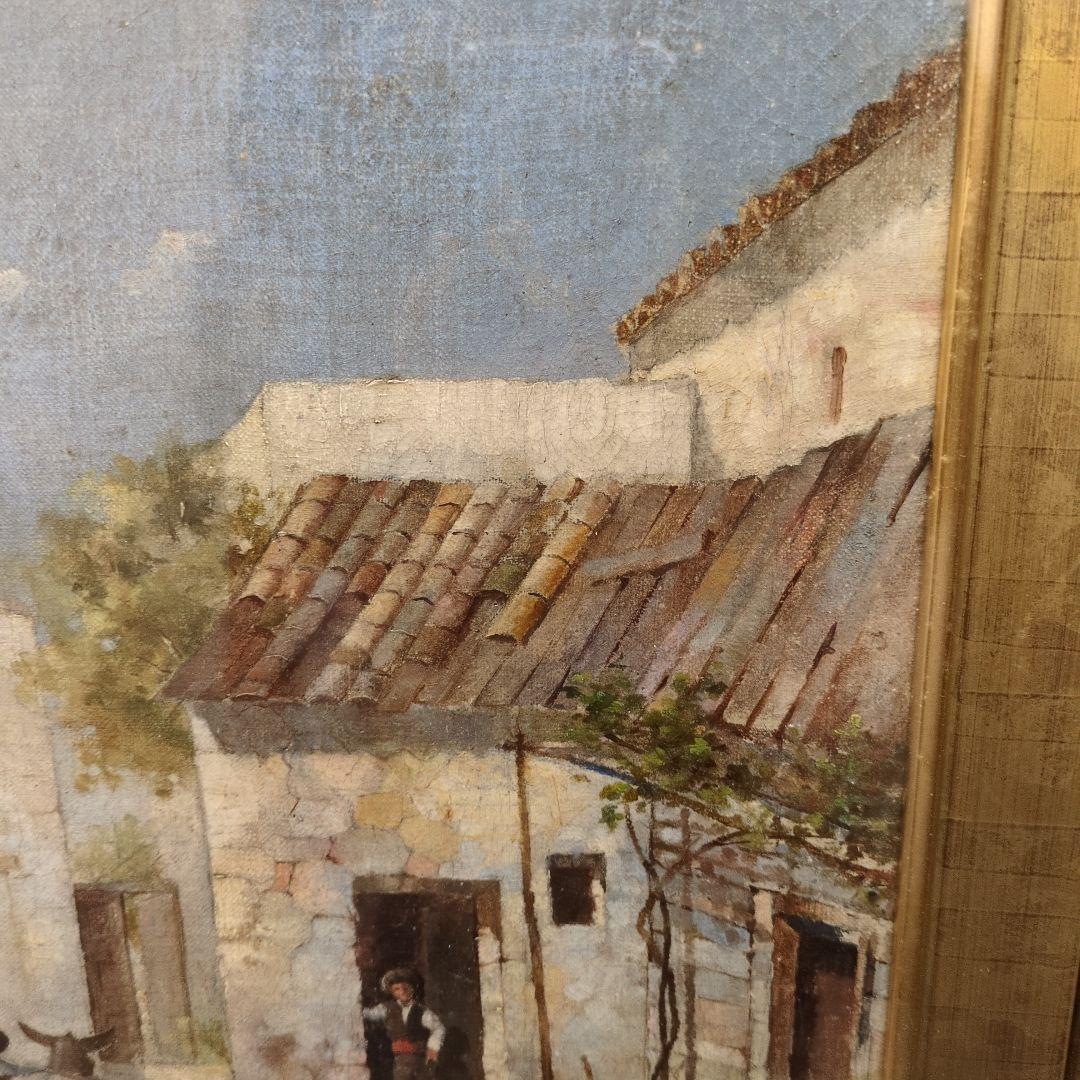 田舎の風景 油彩画 二つのパネル