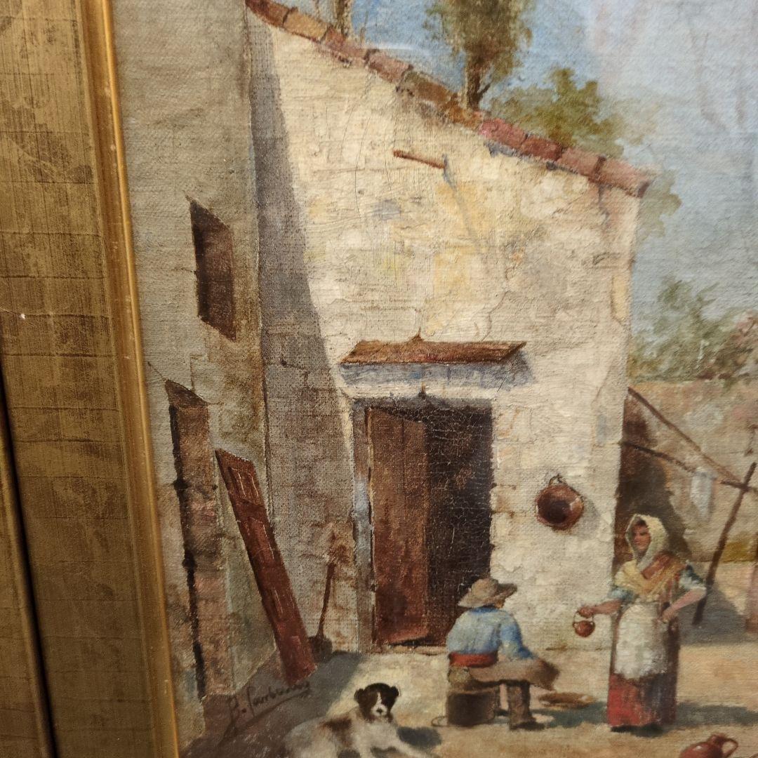 田舎の風景 油彩画 二つのパネル