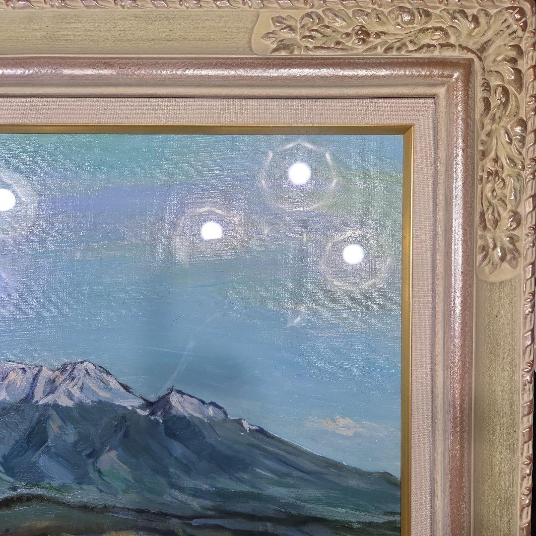 【美品】 肉筆油彩風景画 銀飾額縁フレームつき「御嶽山初雪の情景」10号サイズ