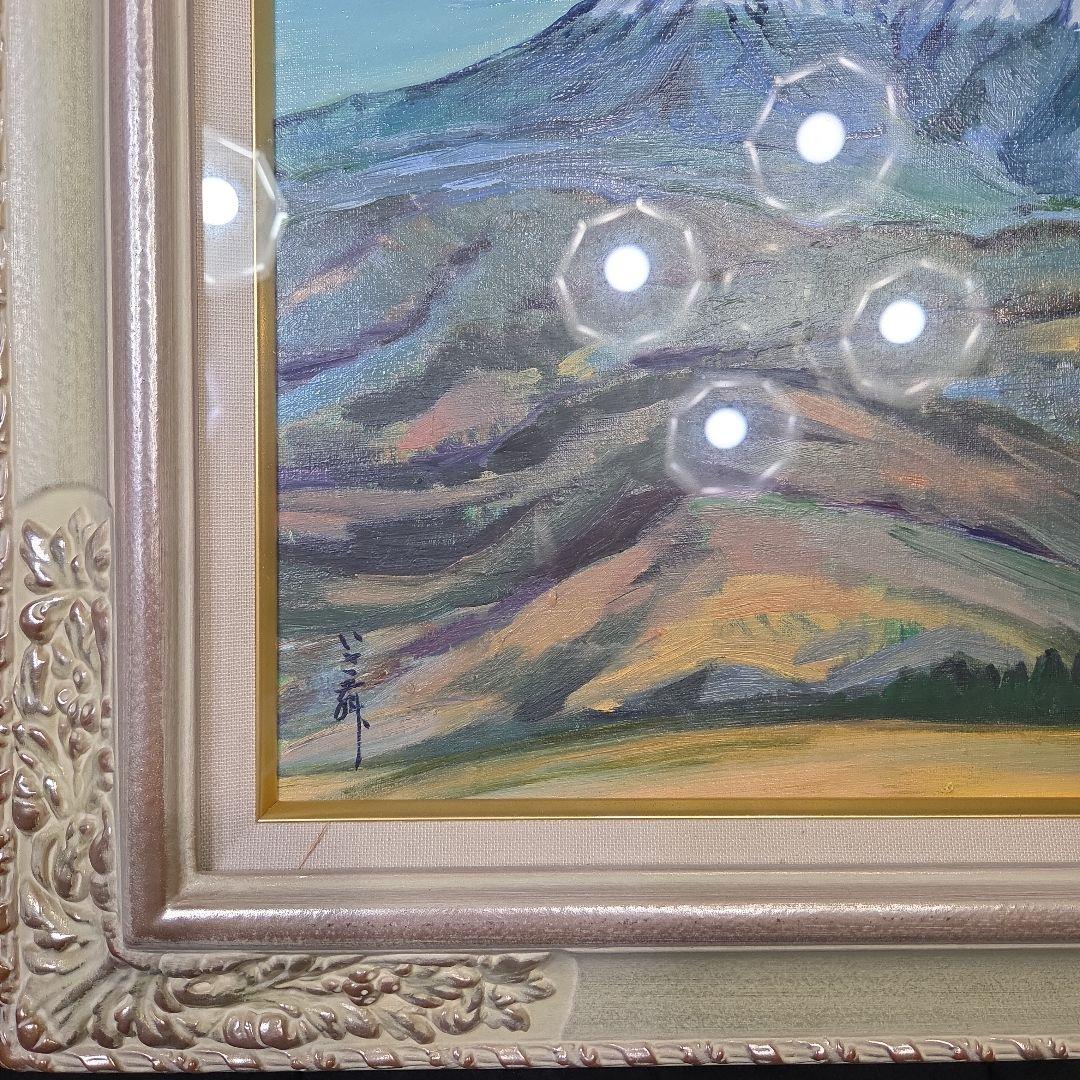 【美品】 肉筆油彩風景画 銀飾額縁フレームつき「御嶽山初雪の情景」10号サイズ