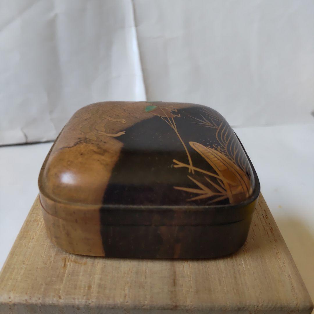 山中塗 蒔絵師 道場宗廣 作 黒柿 四方香合 曳舟 共箱 螺鈿細工 漆器 新品