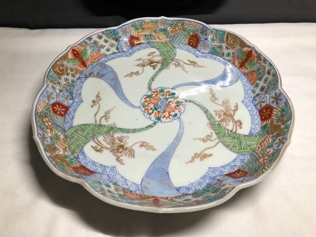 赤絵大皿。古美術。骨董品。戸末---明治時代。南京赤絵？清代。美品。舊家蔵出し