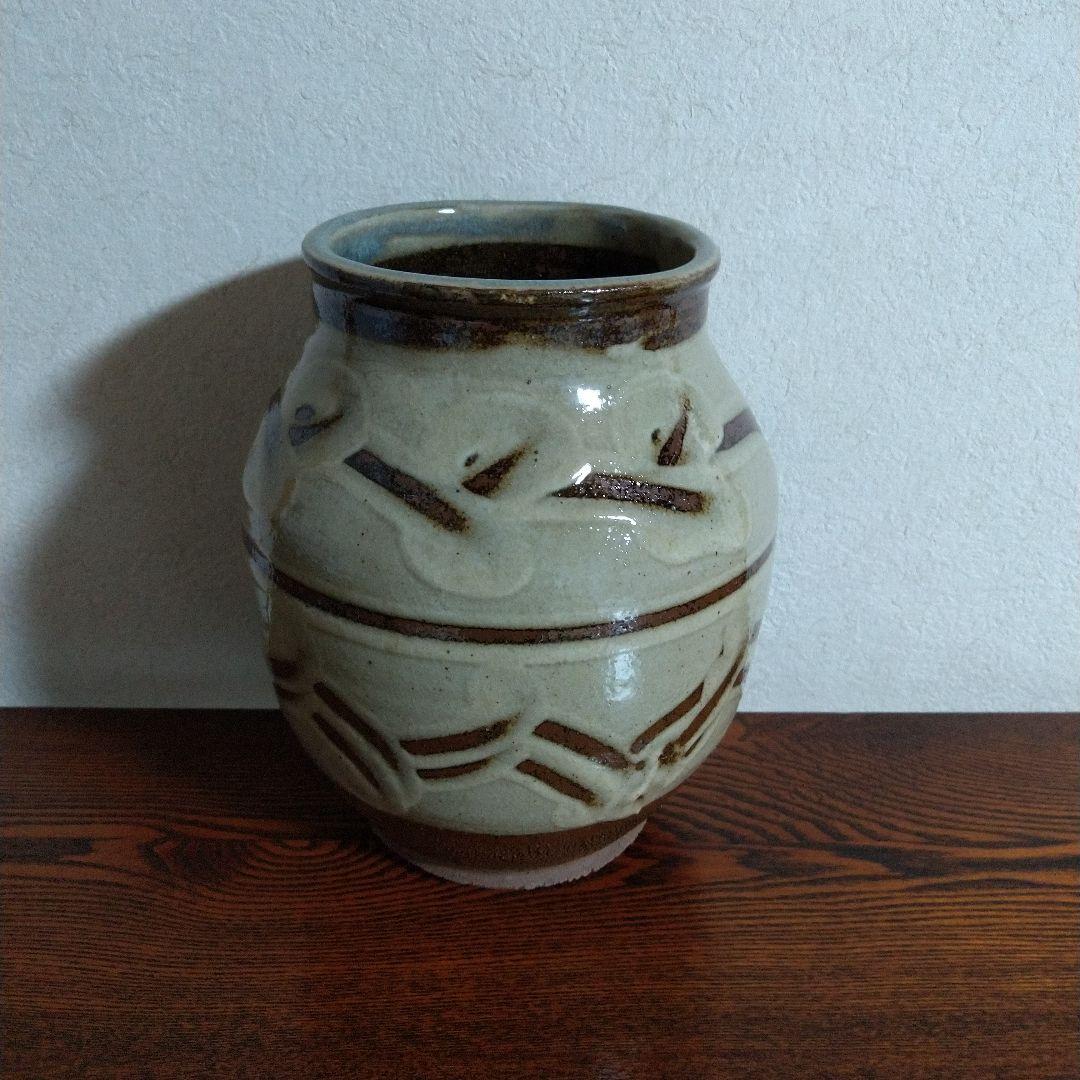 河井寛次郎　指描壷　共箱　デパート個展作品　黄布付き