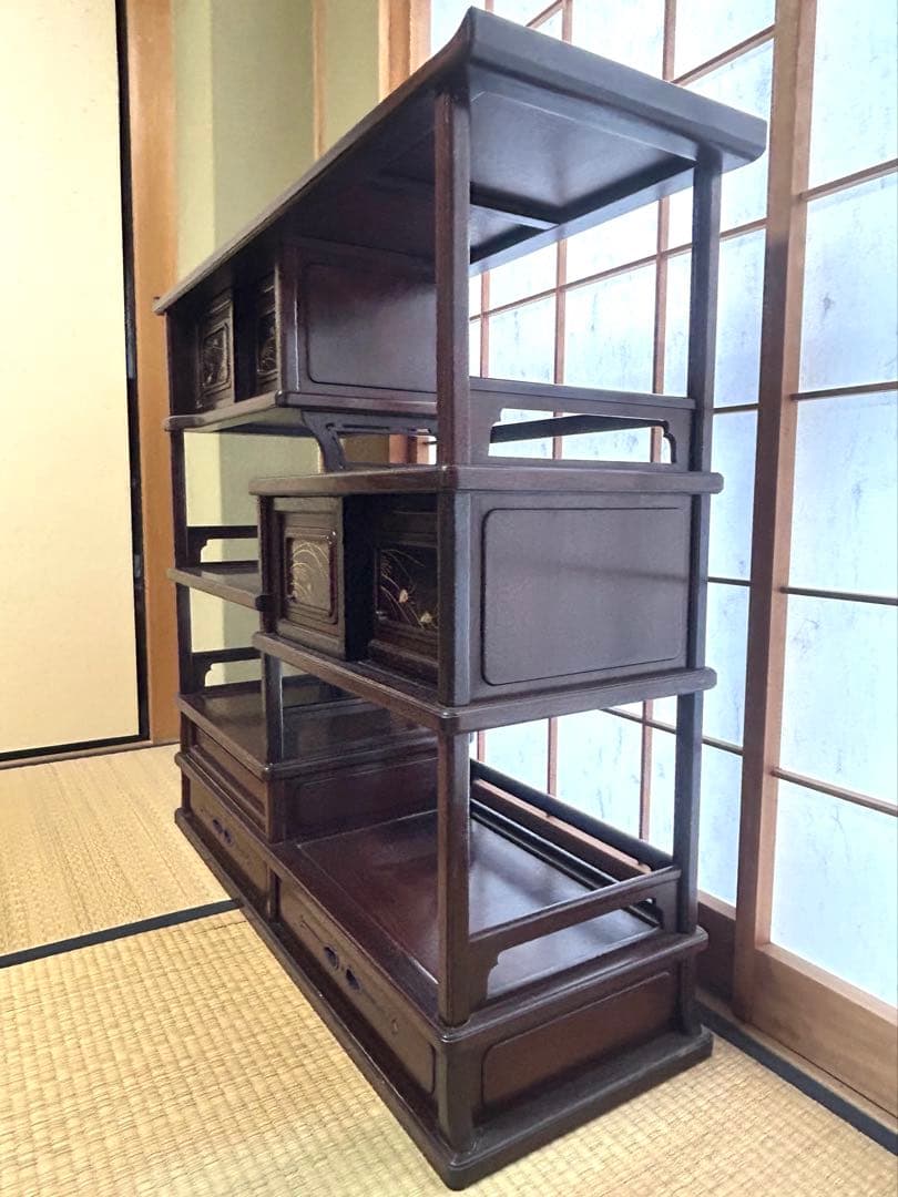 唐木　紫檀　蒔絵　飾り棚　古家具